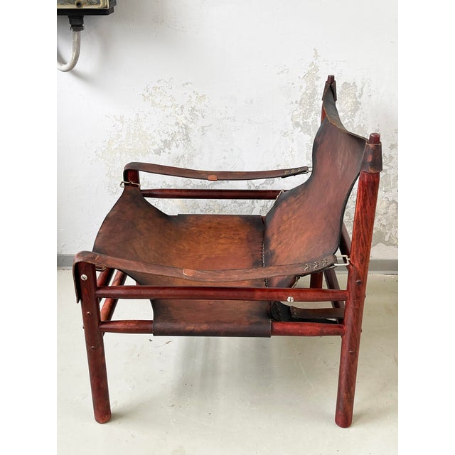 Mid-Century Modern Mid-Century Modern Leather Safari Chair in Brown Buffalo by Arne Norell, 1950s For Sale - Image 3 of 14