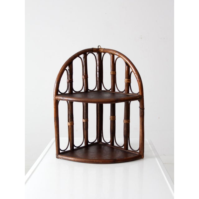 Mid Century Rattan Corner Wall Shelf For Sale - Image 4 of 11