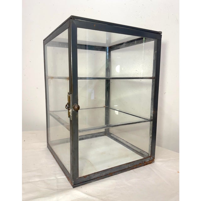 Antique Handmade Metal Glass Countertop Store Display Show Case Sliding Shelves For Sale - Image 4 of 14