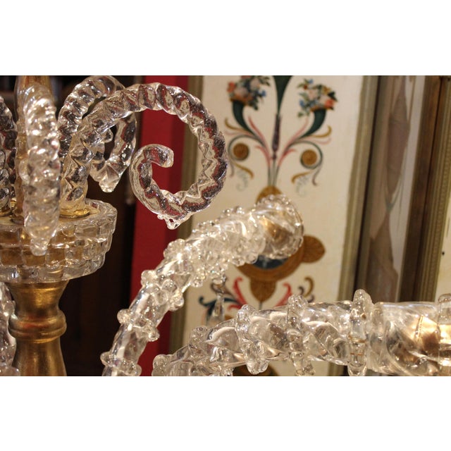 20th Century Italian Murano Transparent Glass 2-Tier 5-Light Chandelier, 1940s For Sale - Image 18 of 18