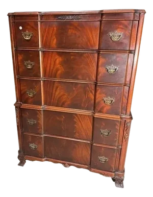 Vintage Georgian-Style Flame Mahogany Block Front Tall Chest