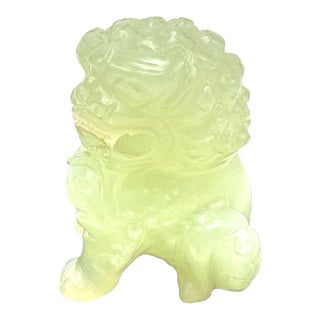 Vintage Hand-Carved Translucent Celadon Jade Female Guardian Lion (Foo Dog) For Sale