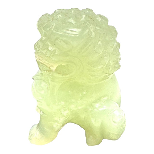 Vintage Hand-Carved Translucent Celadon Jade Female Guardian Lion (Foo Dog) For Sale