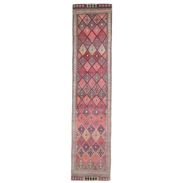 1970s Vintage Turkish Hand-Knotted Wool Cotton Pink Runner Rug For Sale - Image 10 of 10