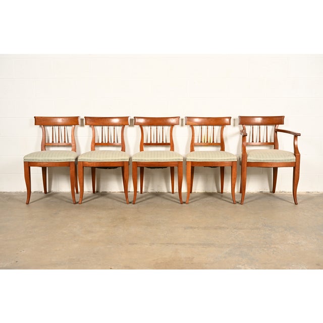 An outstanding set of five Regency or Neoclassical style Klismos dining chairs By Kindel Furniture USA, Circa 1980s Solid...