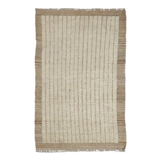 Contemporary Gift-Sized Rug With High Low Stripes in Beige by Rug & Kilim, India For Sale