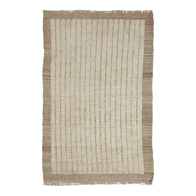 Contemporary Gift-Sized Rug With High Low Stripes in Beige by Rug & Kilim, India For Sale