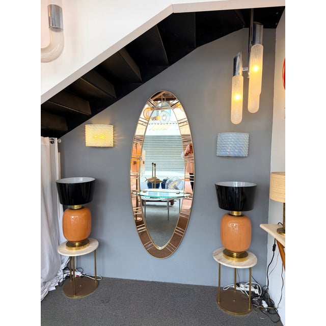 Large Full-Length Mirror Console Pink Glass and Brass by Cristal Art Italy, 1960s For Sale - Image 10 of 12
