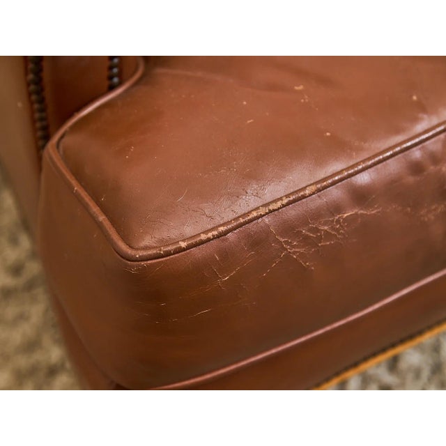 Mid 20th Century Traditional Leather Bergère Armchair With Nailhead Trim For Sale - Image 9 of 12
