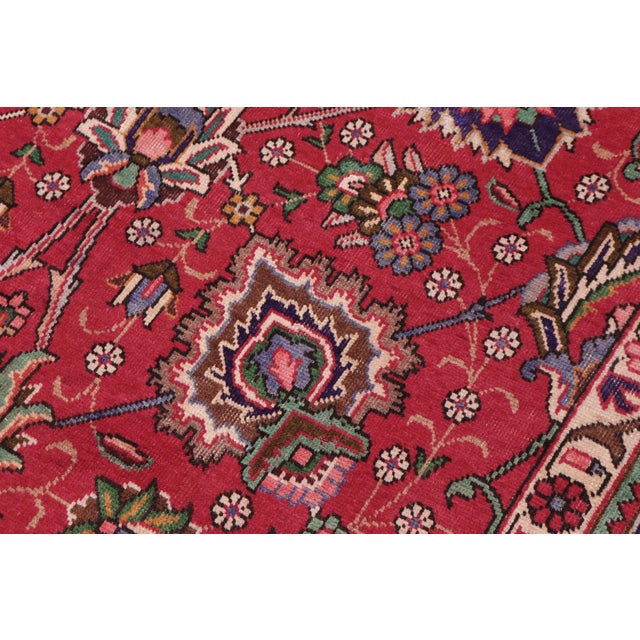 Shabby Chic Shabby Chic Persian Tabriz Red/Blue Wool Rug - 9'8'' X 15'0'' For Sale - Image 3 of 10