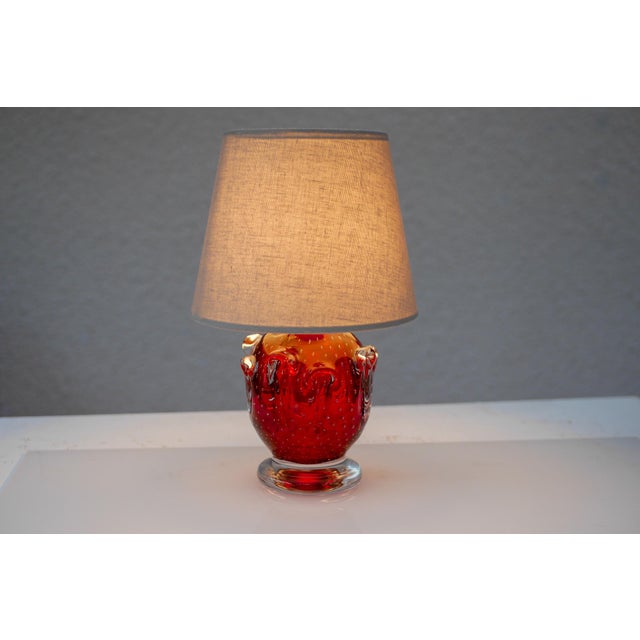 Bright Red Crystal Glass Lamp by Börne Augustsson for Åseda, Sweden For Sale - Image 11 of 16