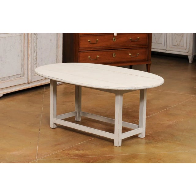 Swedish Grey Painted Oval Top Drop Leaf Coffee Table from the 20th Century For Sale In Atlanta - Image 6 of 12