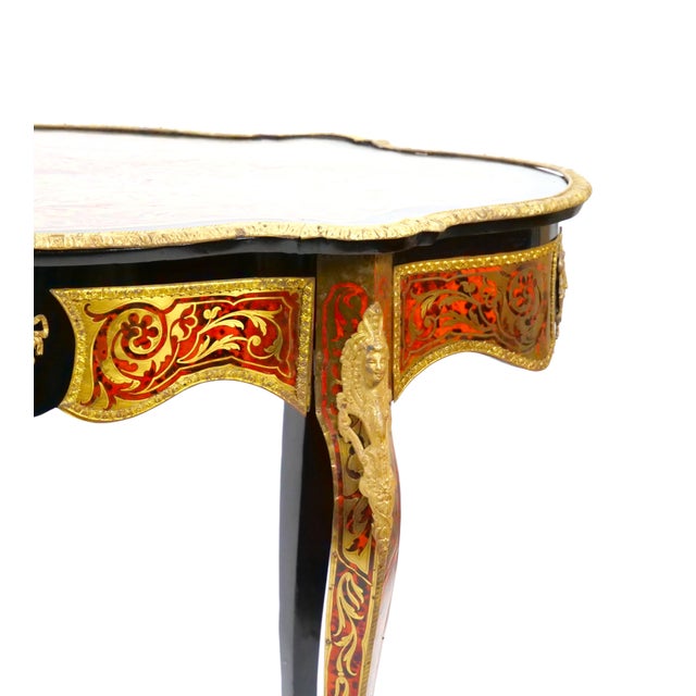 Metal Antique French Continental Bronze Ormolu Mounted Boulle Style Desk/Center Table For Sale - Image 7 of 12