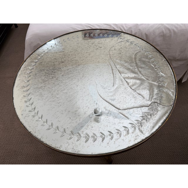 Contemporary Hollywood Regency Style Gilded Metal & Antiqued Mirror Round Side Table (Attributed to Oly Studio) For Sale - Image 3 of 12
