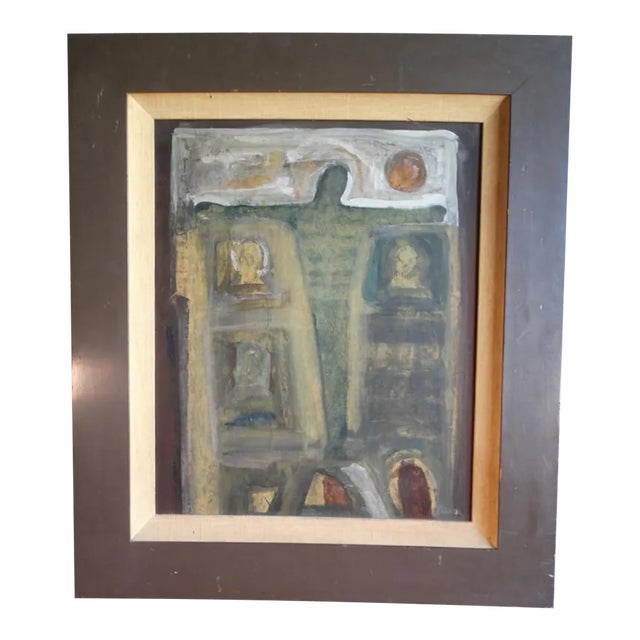 Mid 20th Century Abstract Egg Tempera Painting on Board by Panos Ghikas, Framed For Sale