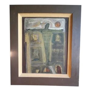 Mid 20th Century Abstract Egg Tempera Painting on Board by Panos Ghikas, Framed