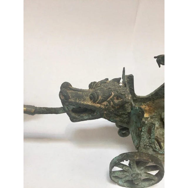 Metal Antique Asian Bronze Chariot With Dragon Head Pulled by Horses For Sale - Image 7 of 13