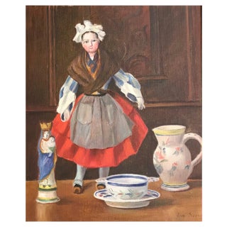 Emma Sordet, Table Doll in Folk Dress, Oil on Cardboard For Sale