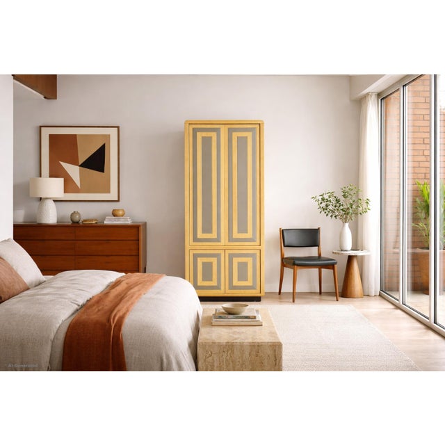 Experience the timeless allure of this mid-century burl wood and mirrored armoire by Romweber Furniture, crafted in the...