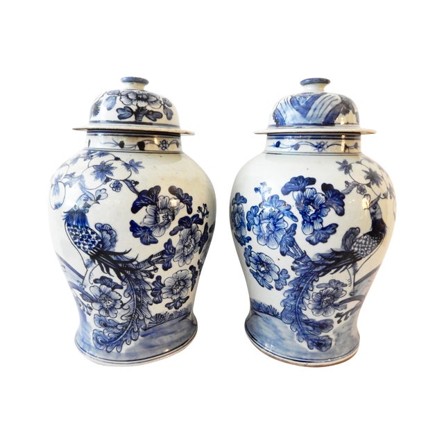 Blue & White Porcelain Ginger Jars A Pair Chairish