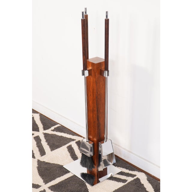 Mid-Century Modern 1960s Alessandro Albrizzi Rosewood & Chrome Fireplace Toolset - Italy For Sale - Image 3 of 10
