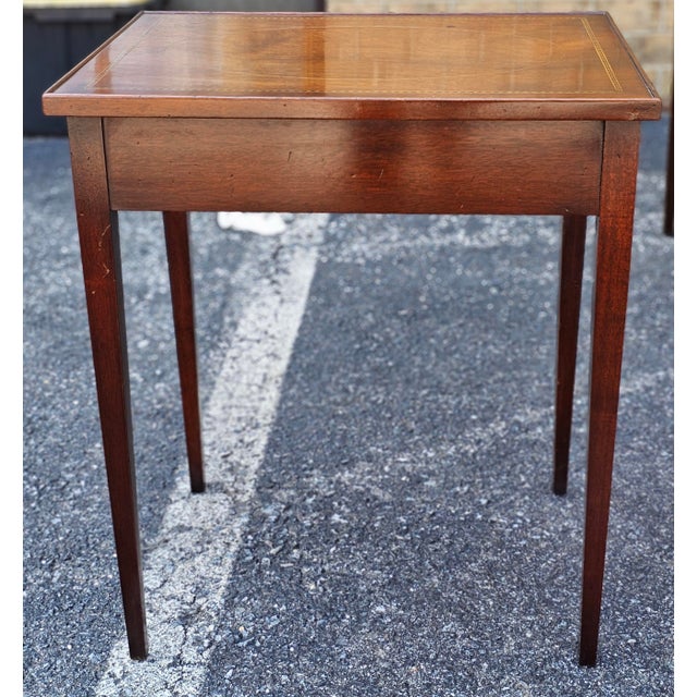 Pair of Federal Style Inlaid Mahogany Single Drawer Side Tables, Circa 1900s For Sale - Image 10 of 18