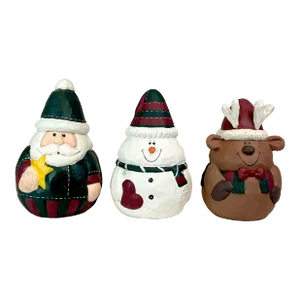 1980s Vintage Boho Chic Americana Roly Poly Christmas Figurines - Set of 3