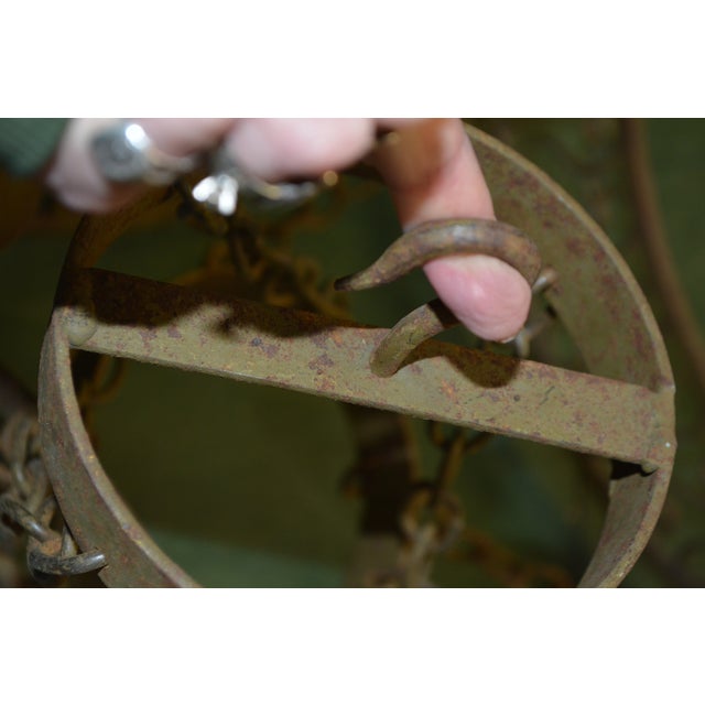 Vintage Gothic Rustic Green Cast Iron Tiered Candle Square Chandelier W/ Rings & Chains Castle For Sale - Image 4 of 16