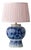 Antique Hand-Painted Chinoiserie Blue and White Ceramic Table Lamp with Silk Shade from Royal Delft, 1924 For Sale