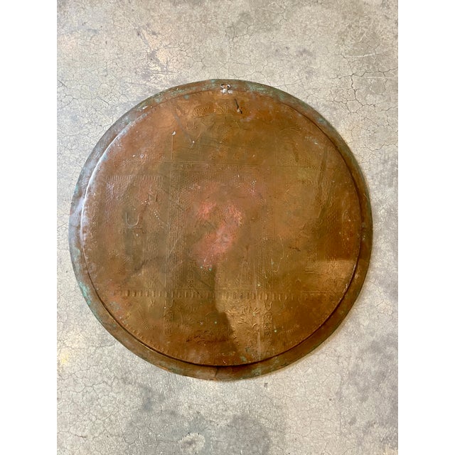 Metal Antique Egyptian Revival Copper Tray With Hieroglyphic Motifs For Sale - Image 7 of 8