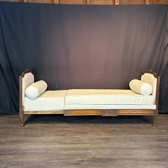 Antique French Louis XVI Carved Walnut Expandable Daybed and Settee For Sale - Image 13 of 13