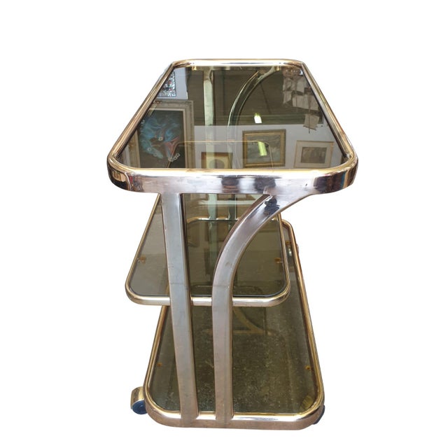 Vintage Italian Brass and Smoked Glass Bar Cart, 1970s, 1960s For Sale - Image 8 of 10