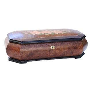 Inlayed Italian Music Box Handcrafted of Burl Elm For Sale