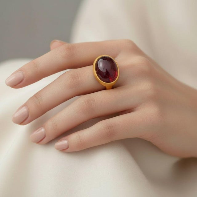 Not Yet Made - Made To Order Red Garnet Cabochon Ring, Size 6.75 For Sale - Image 5 of 6
