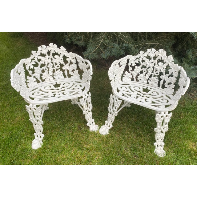 Mid 20th Century Exquisite Wrought Iron Victorian Style Grape Vine Leaf Settee, 2 Chairs and Table, 4 Pieces Excellent "Mint" Condition.. For Sale - Image 4 of 12