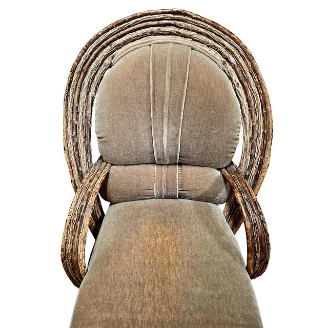 Wood Vintage Adirondack Bent Willow, Velvet Mohair-Upholstered Chaise Lounge For Sale - Image 7 of 10