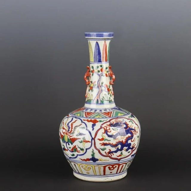W-20cm,H-34.2cm The Wanli Marked Blue and White Doucai Porcelain Dan Ping Vase is a beautiful and elegant piece of Chinese...