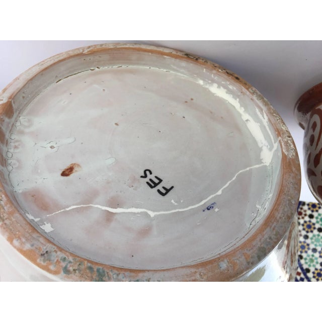Burnt Orange Moroccan Ceramic Lidded Urn From Fez With Arabic Calligraphy Writing For Sale - Image 8 of 9