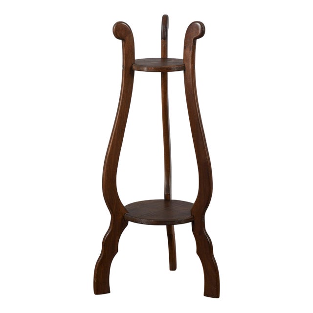 Vintage Handcrafted Wooden Plant Stand For Sale