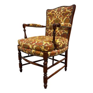 Vintage 1960s Barnard & Simonds Co. Louis XIII Style Upholstered Armchair For Sale