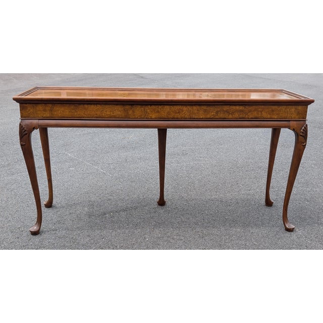 Mid 20th Century Mid 20th Century Burl Wood and Cherry Queen Anne Sofa/Console Table Attributed to Baker Furniture For Sale - Image 5 of 14