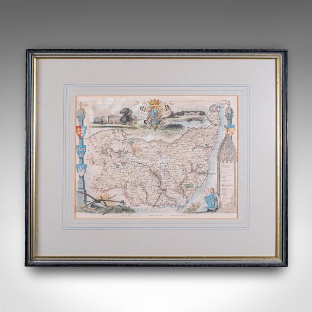 This is a vintage county map of Suffolk. An English, atlas reproduction of the Thomas Moule original, dating to the late...