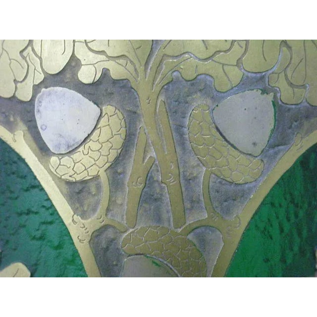 1890 Art Nouveau Grand Exhibition Magnificent Green Glass & Etched Gold & Silver Vase by Master f.t. Legras,Saint-Denis 20” Ht For Sale In West Palm - Image 6 of 10