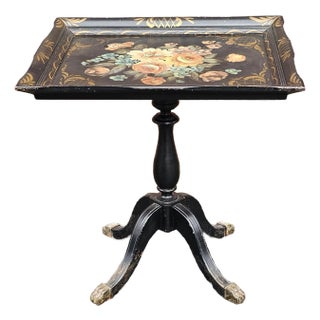 19th-Century Georgian Style Hand-Painted Tilt-Top Tray Tea Table For Sale