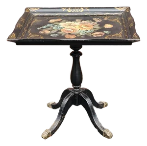 19th-Century Georgian Style Hand-Painted Tilt-Top Tray Tea Table