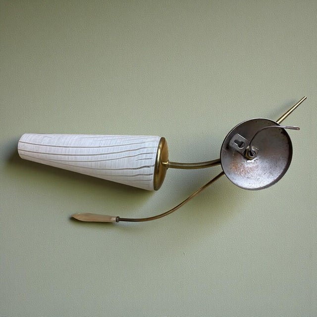 Mid-Century Modern French White Glass and Brass Wall Light, 1960s For Sale - Image 6 of 11