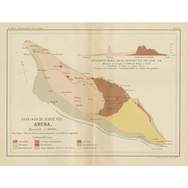 Black Antique Geological Map of Aruba by Karl Martin, 1888 For Sale - Image 8 of 9