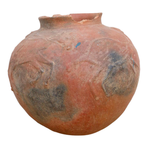 Rare Oversize Clay Vessel W/ Horse Relief