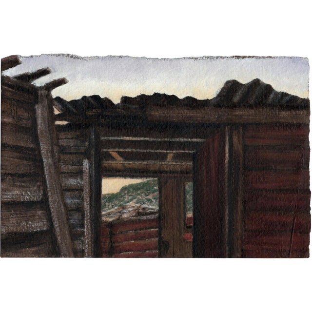 On the Road to "Nattyville" 1 by Lisa Lebofsky | Pencil and oil on paper Interior of a rustic building with a view. For Sale