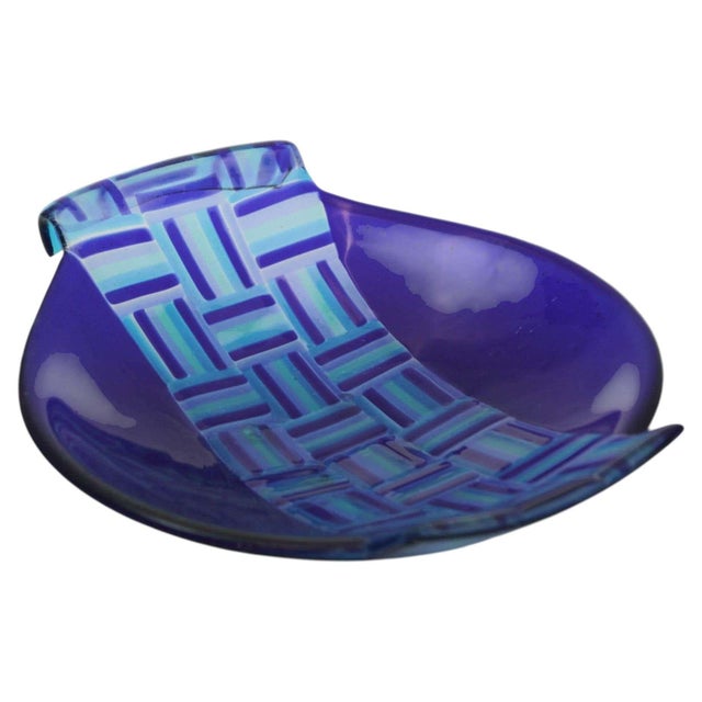 Vintage Postmodern Blue Fused Art Glass Sculptural Bowl, circa 1980 For Sale - Image 14 of 17